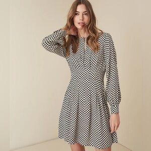 Reiss Edna Check Printed Fit and Flare Dress - US 6